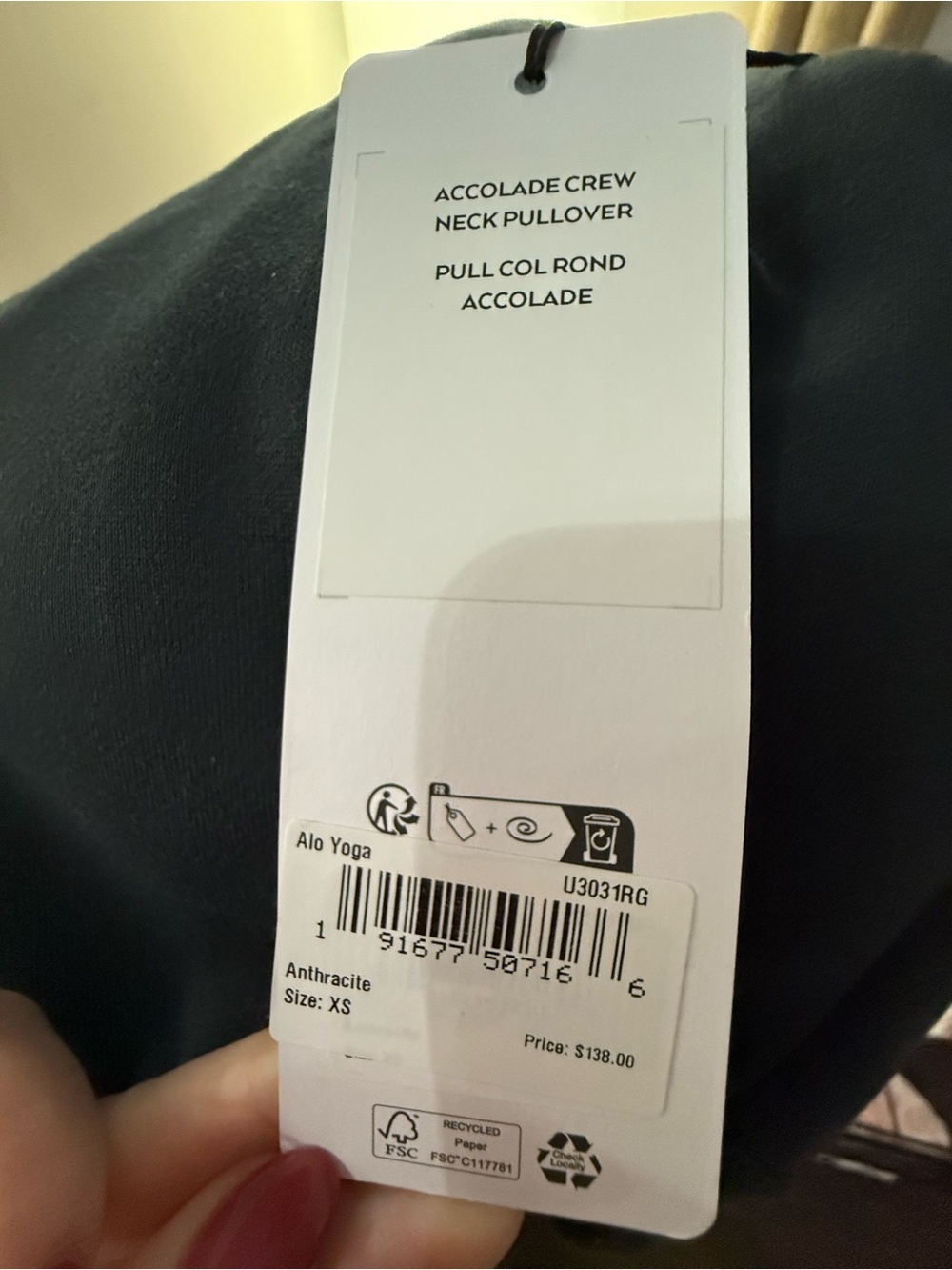 NWT Alo Accolade Crew Neck Pullover Anthracite size x small - Picture 5 of 5